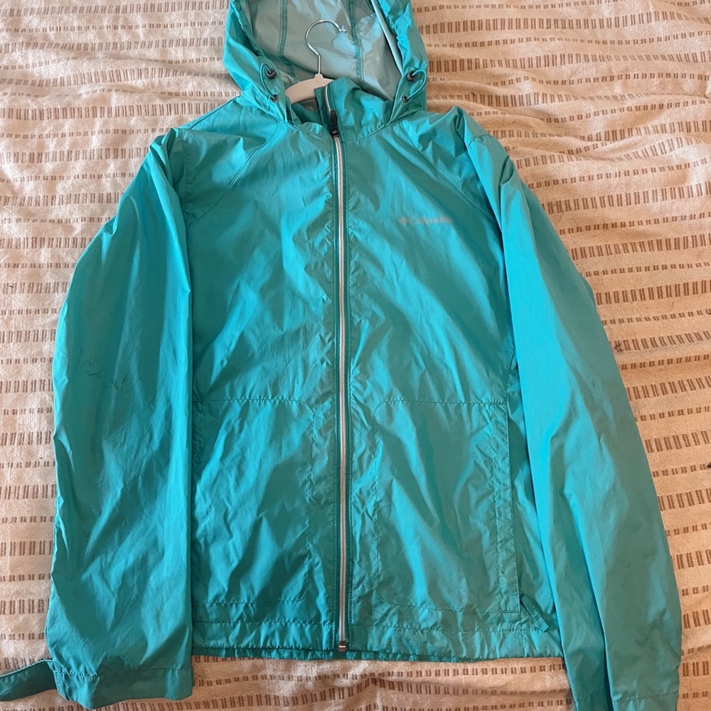 Columbia Aqua and Gray Windbreaker/raincoat